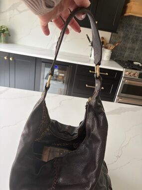 Sigrid Olsen Dark Brown Leather Hobo Bag with Gold Hardware
